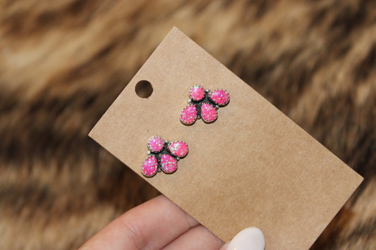 Hot Pink Fire Opal & Sterling Silver 4 stone earrings