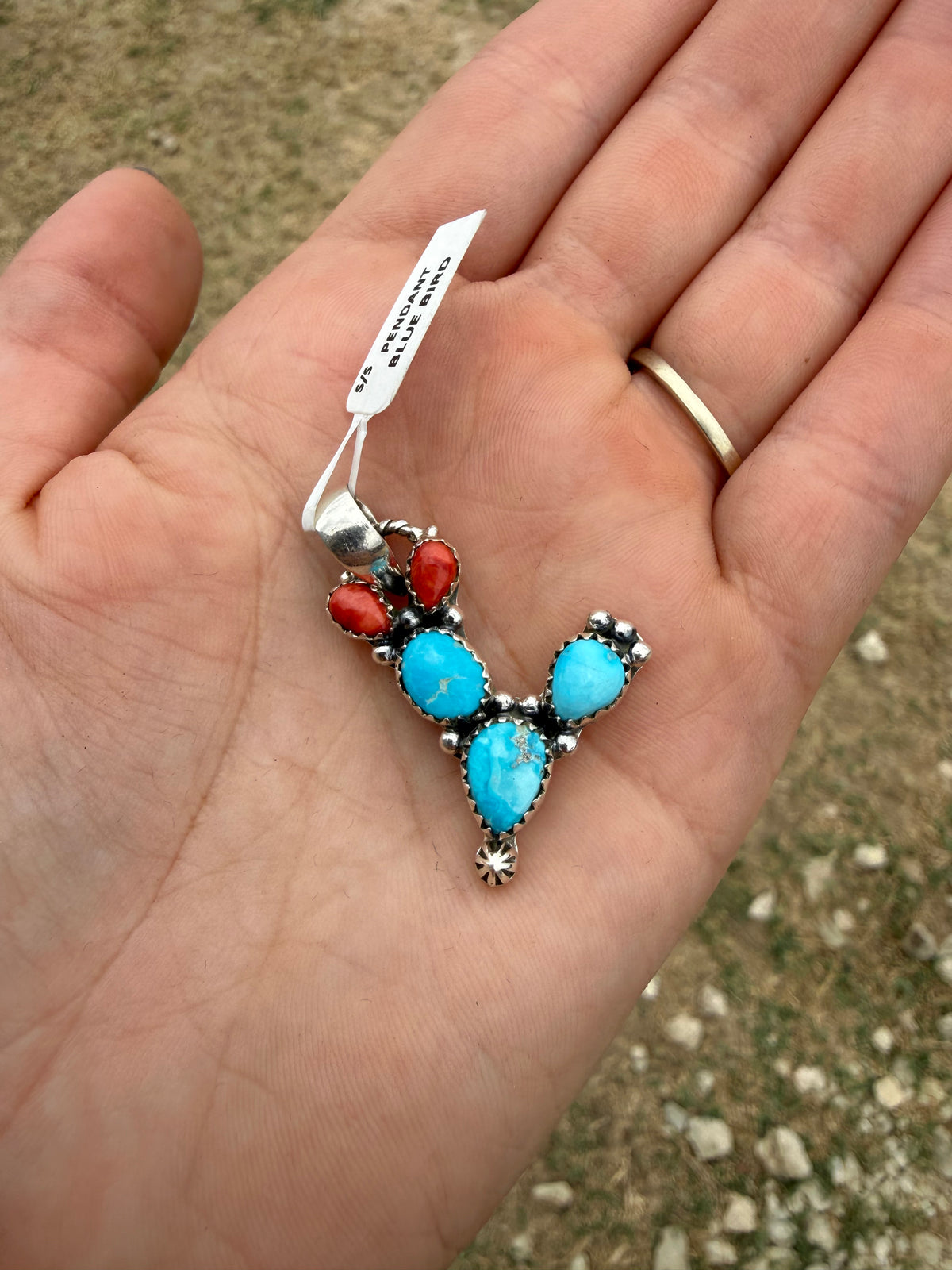 Blue bird/ red spiny oyster cactus pendant