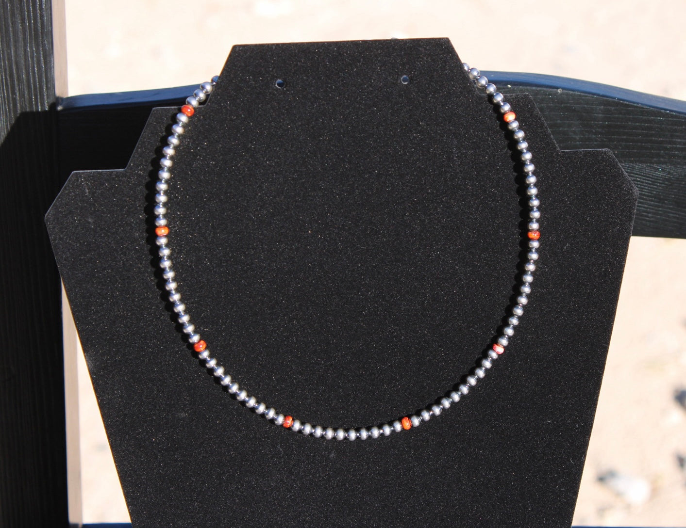 4 mm Sterling Silver Pearls choker with orange spiny