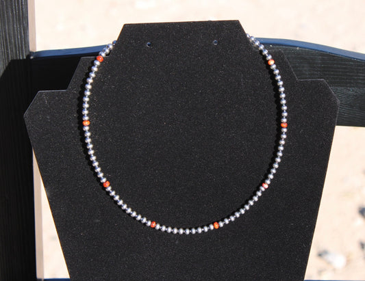 4 mm Sterling Silver Pearls choker with orange spiny