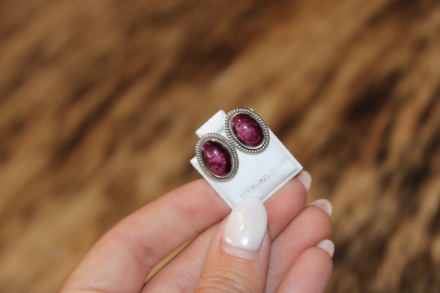 Purple spiny & sterling silver stud earrings