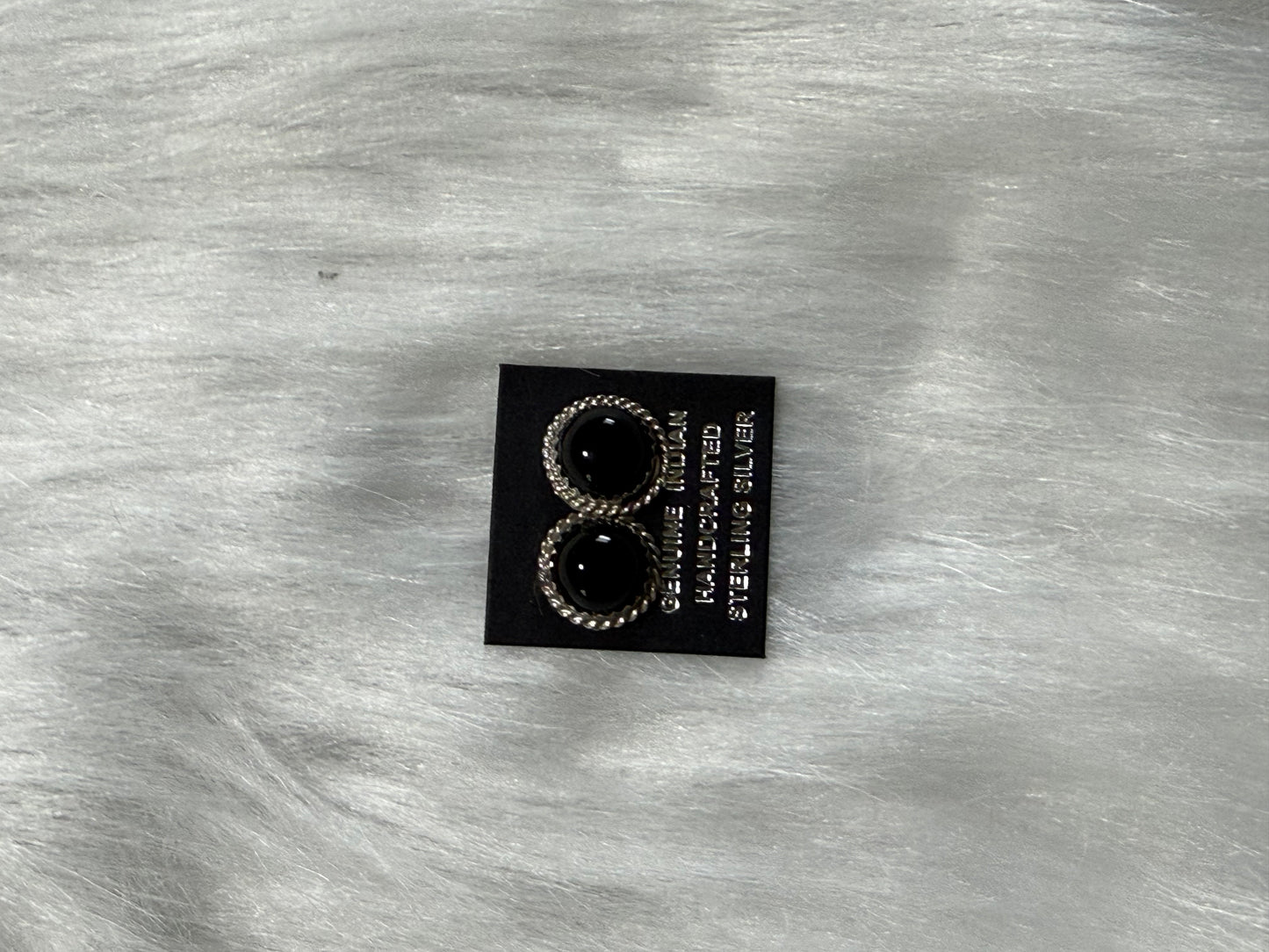 Black onyx earrings Navajo made by Esther white