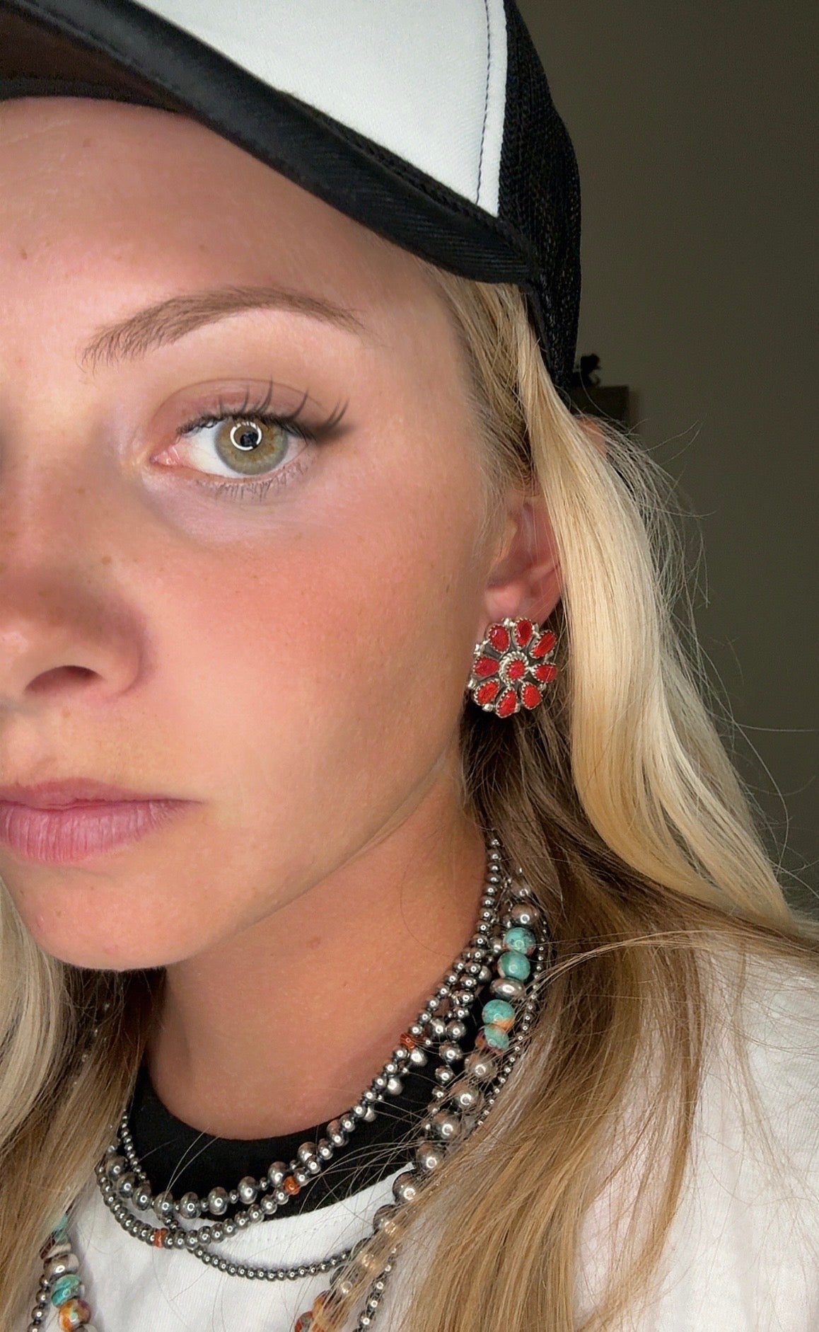 Red opal & Sterling silver cluster earrings