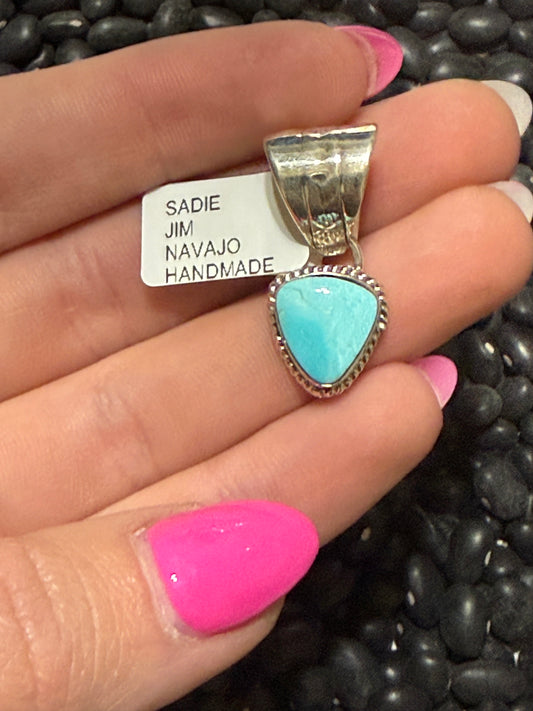Navajo Handmade Kingman Turquoise Pendant- Sadie Jim
