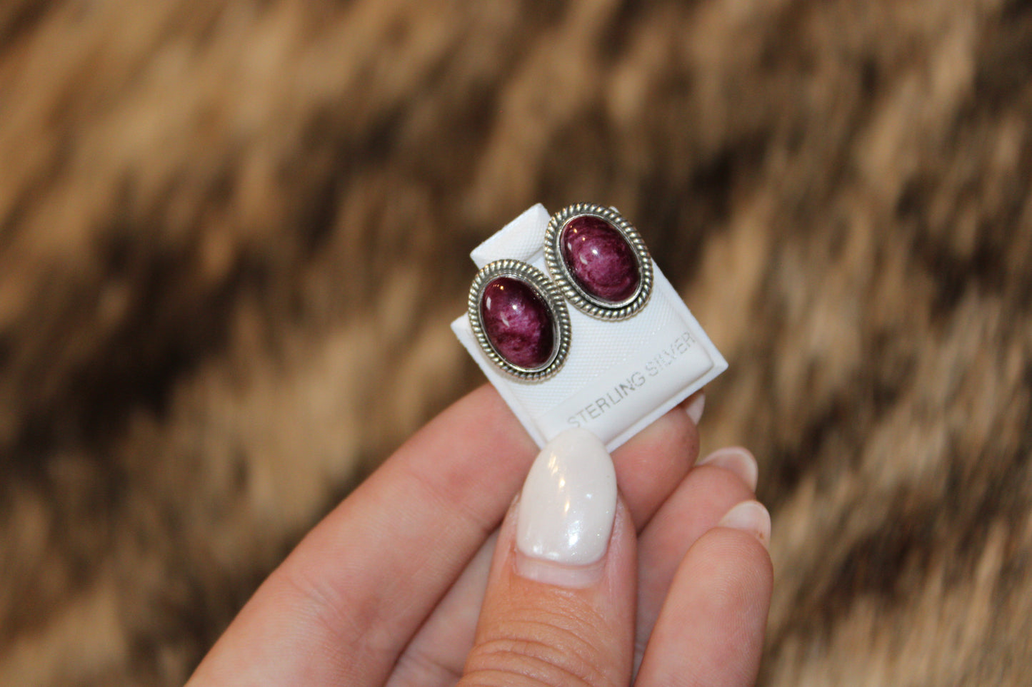 Purple spiny & sterling silver stud earrings