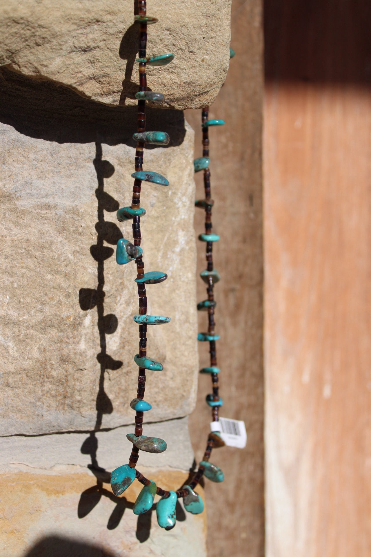 24 inch long shell and turquoise necklace