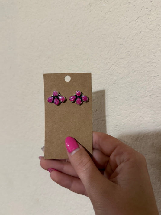 Hot Pink Fire Opal & Sterling Silver 4 stone earrings