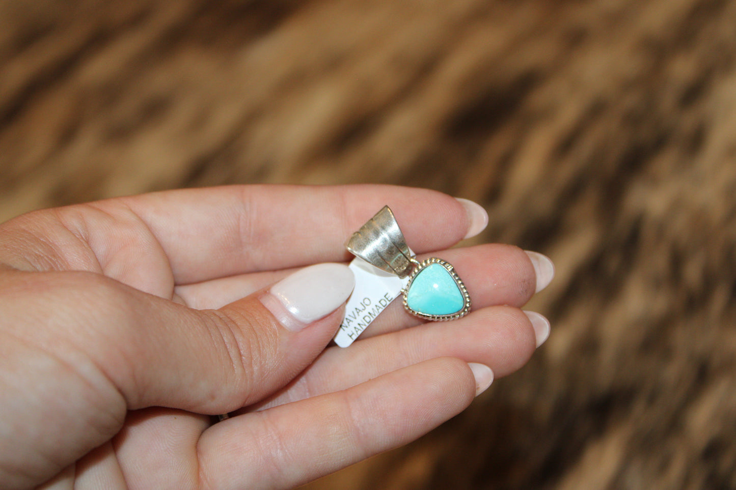 Navajo Handmade Kingman Turquoise Pendant- Sadie Jim