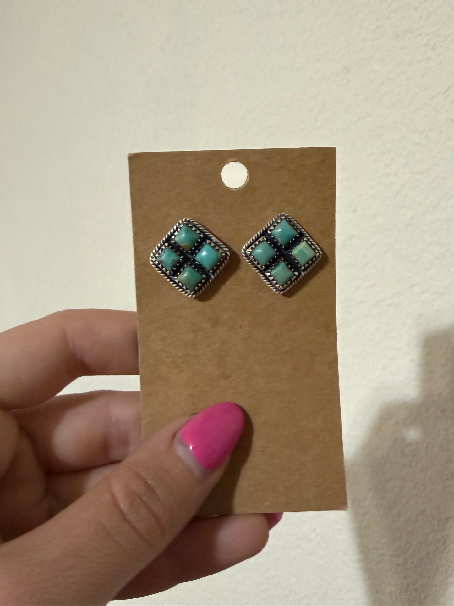 Kingman Turquoise/ Sterling Silver stud earrings signed