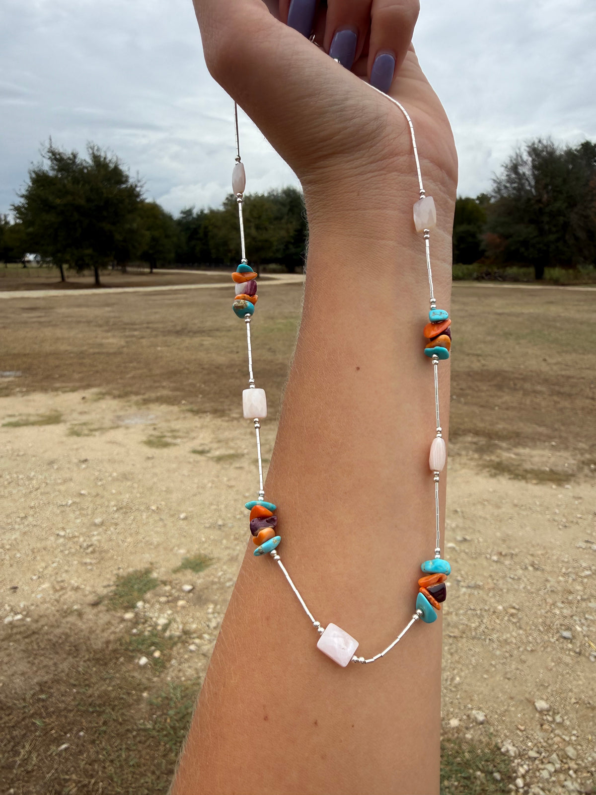 Multi stone liquid silver necklace
