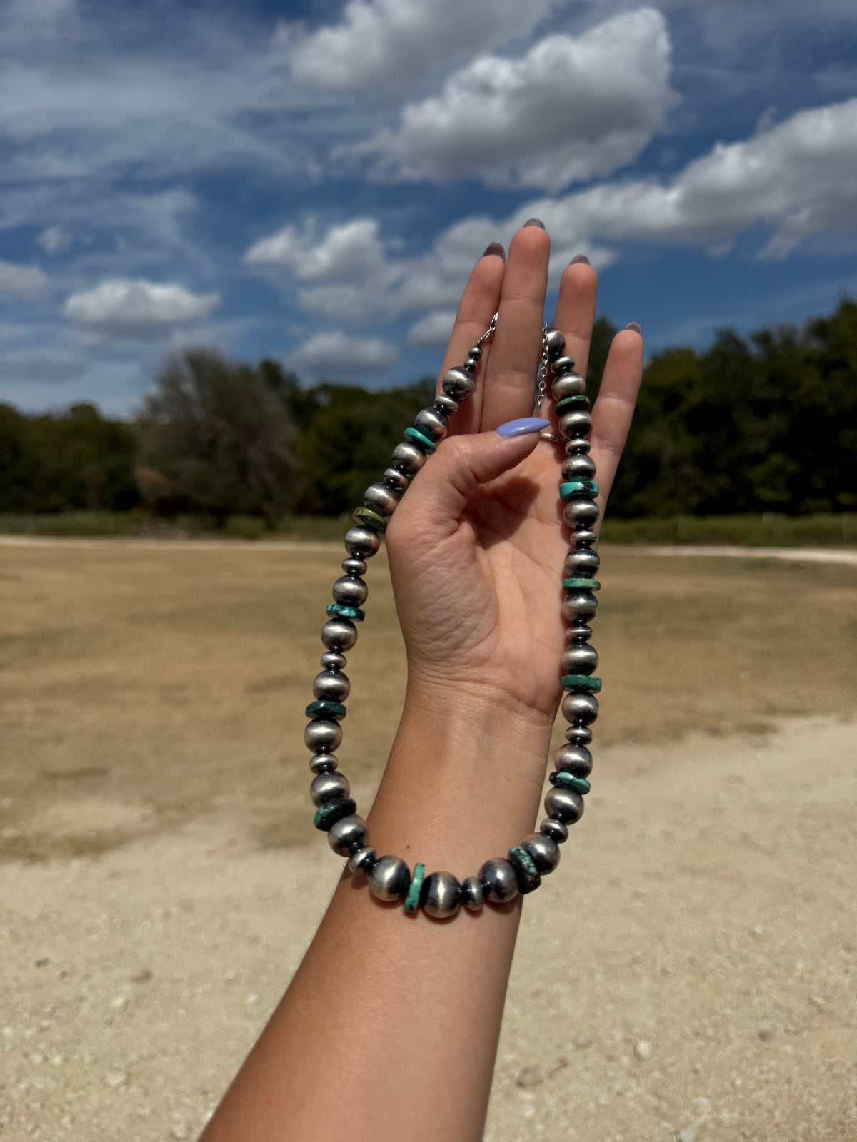 Turquoise Rondelle & Sterling Silver Pearl Statement Necklace