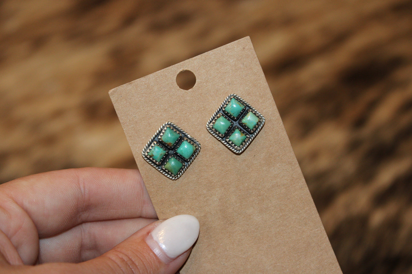 Kingman Turquoise/ Sterling Silver stud earrings signed