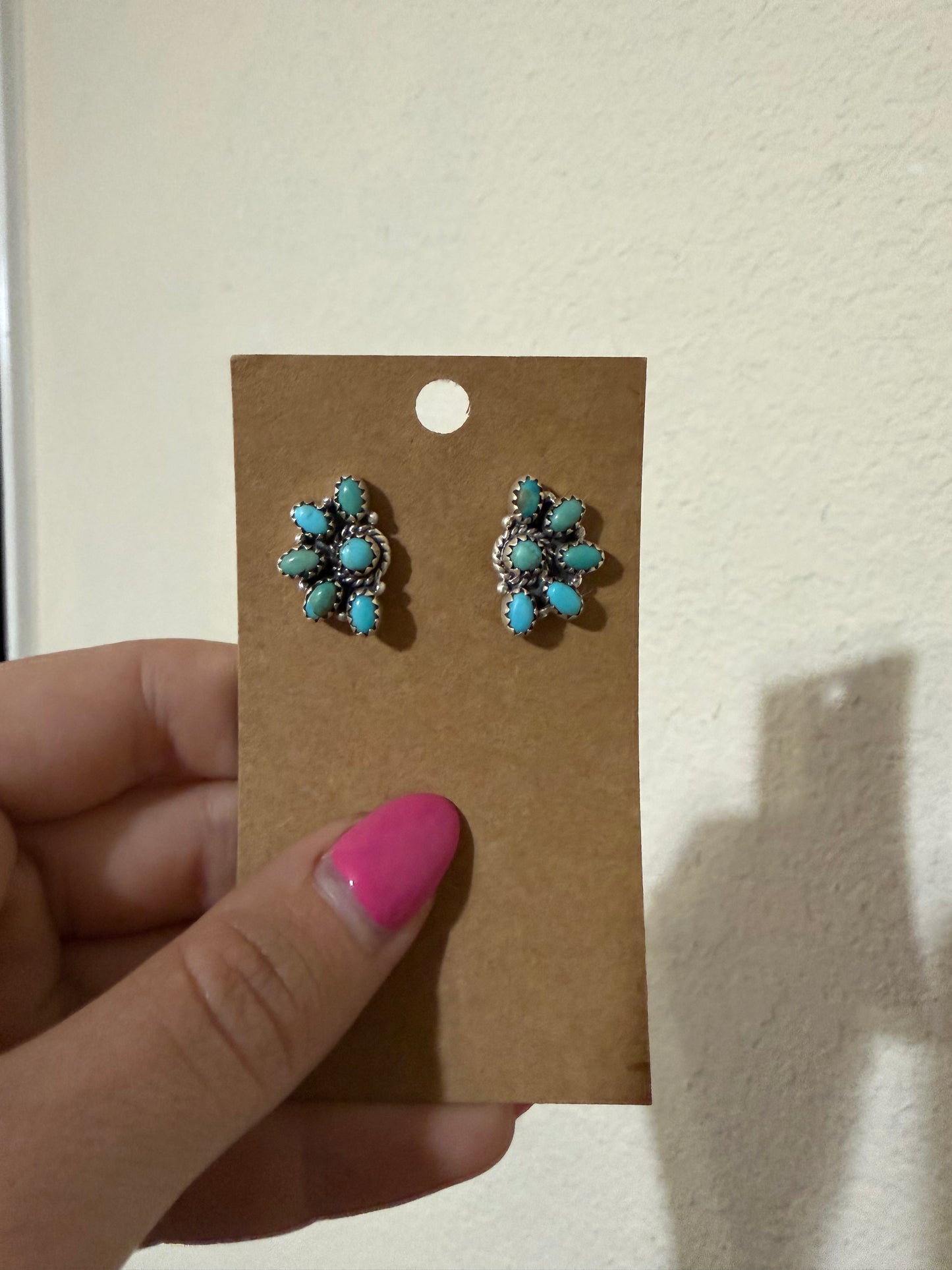 Kingman Turquoise/ Sterling Silver half cluster earrings