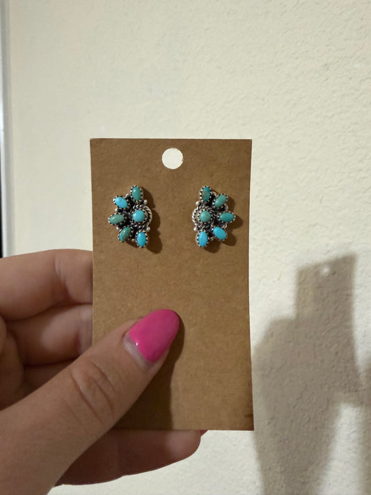 Kingman Turquoise/ Sterling Silver half cluster earrings