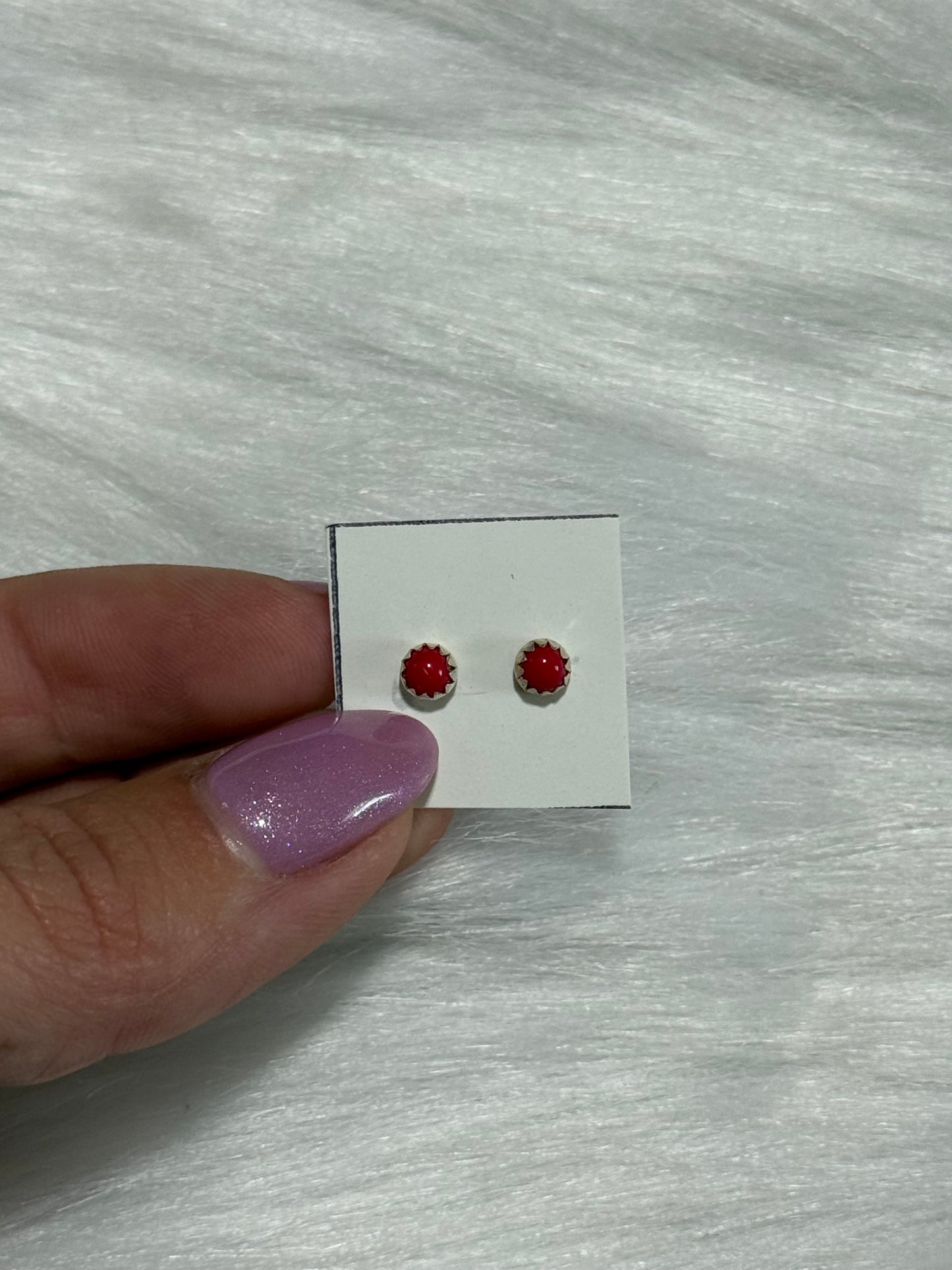Red coral earrings Navajo made by Linda Yazzie