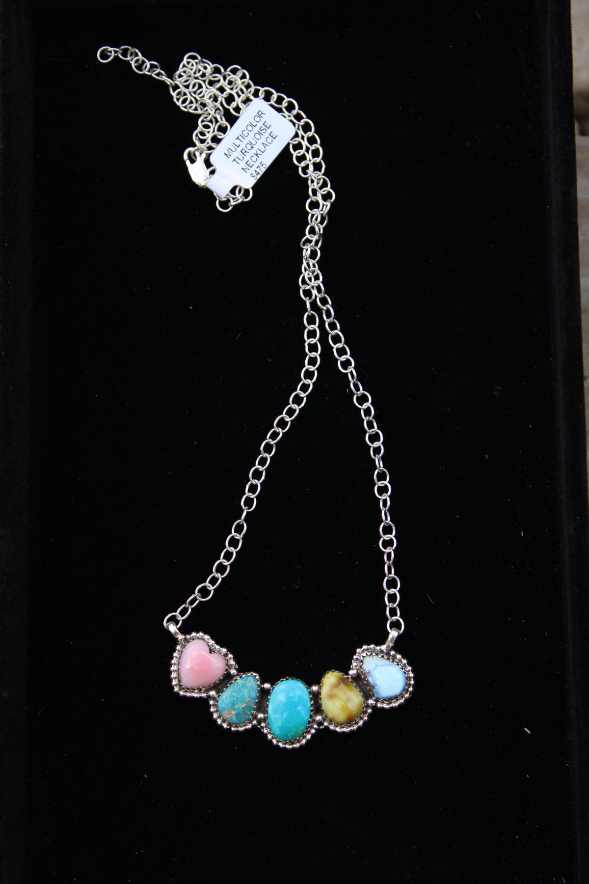 Multi stone necklace- golden hills, Kingman, pink conch