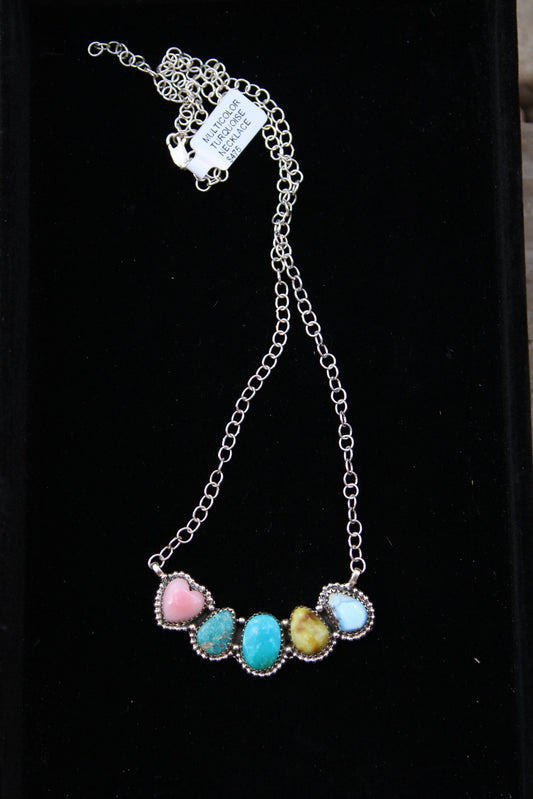 Multi stone necklace- golden hills, Kingman, pink conch