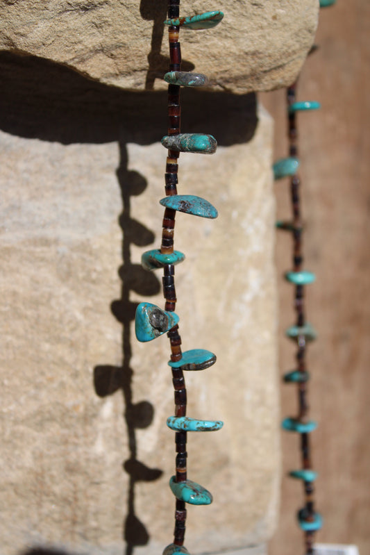 24 inch long shell and turquoise necklace