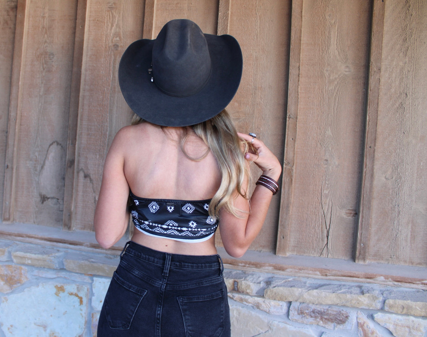 A BLACK Aztec Printed Strapless Bandana Corset Top- lucky & blessed