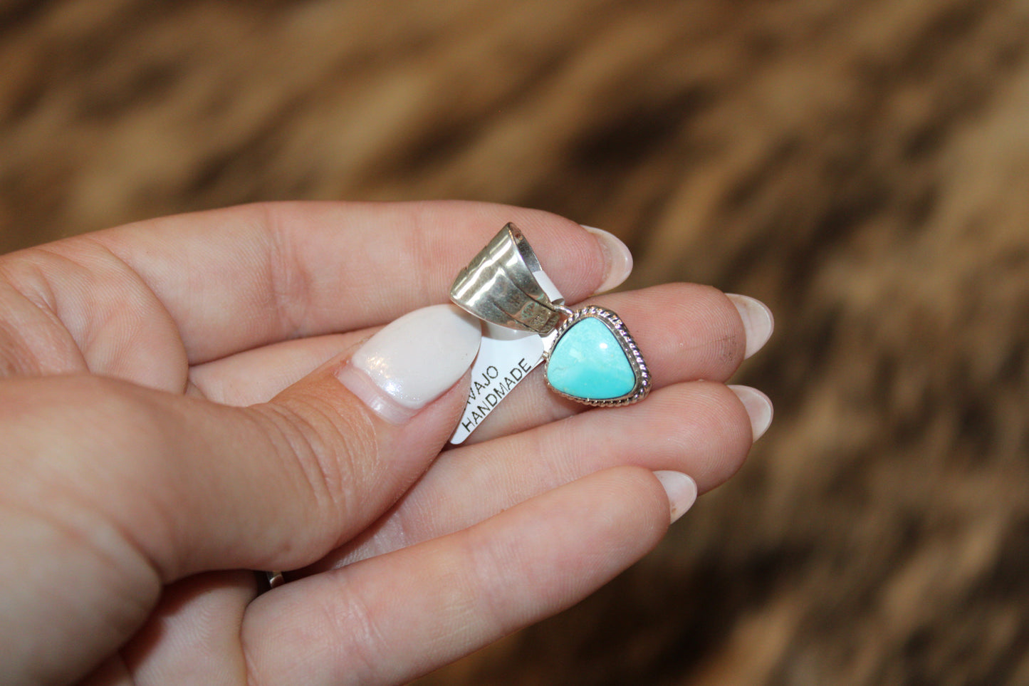 Navajo Handmade Kingman Turquoise Pendant- Sadie Jim