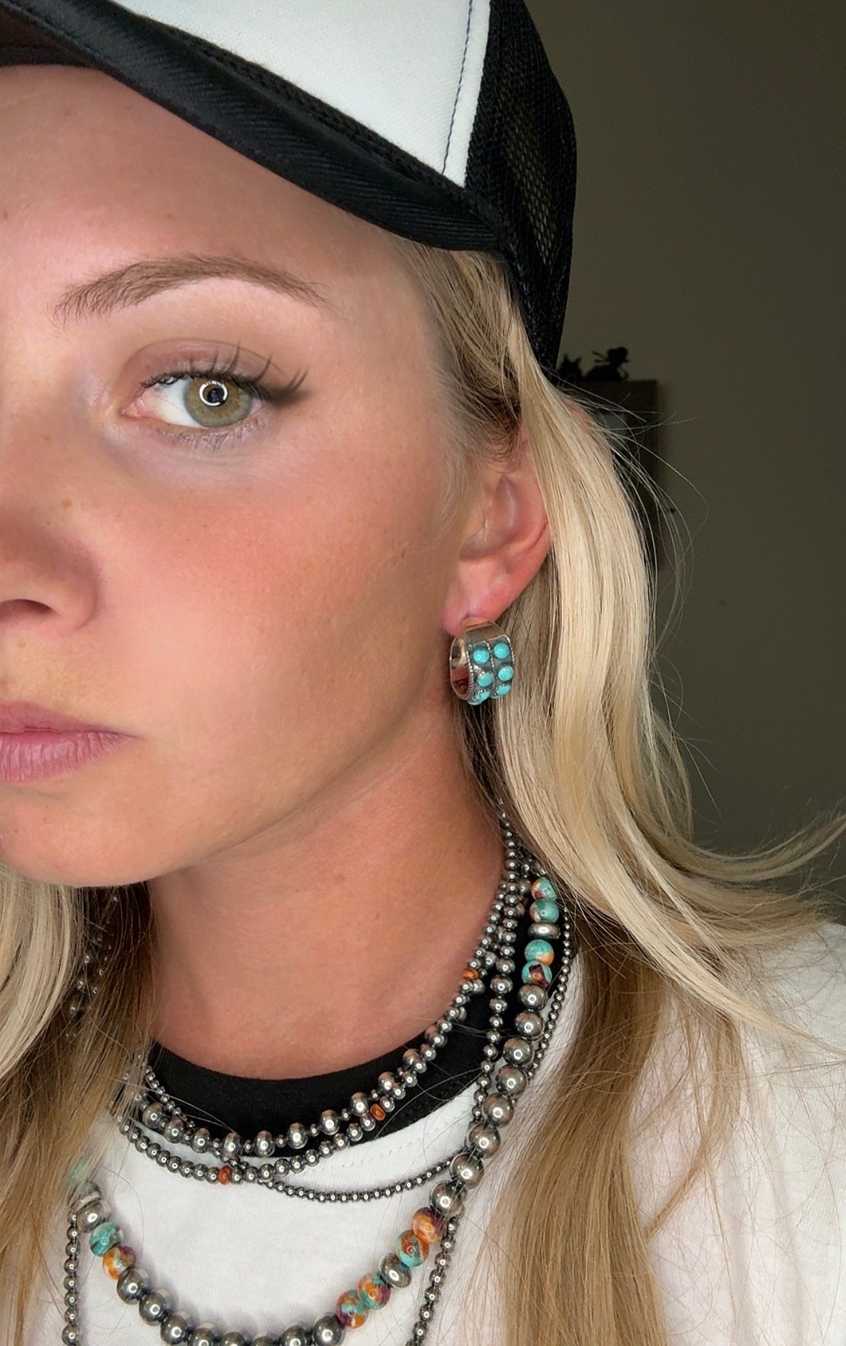 Paige Wallace Sterling Silver & Double Turquoise Hoop earrings