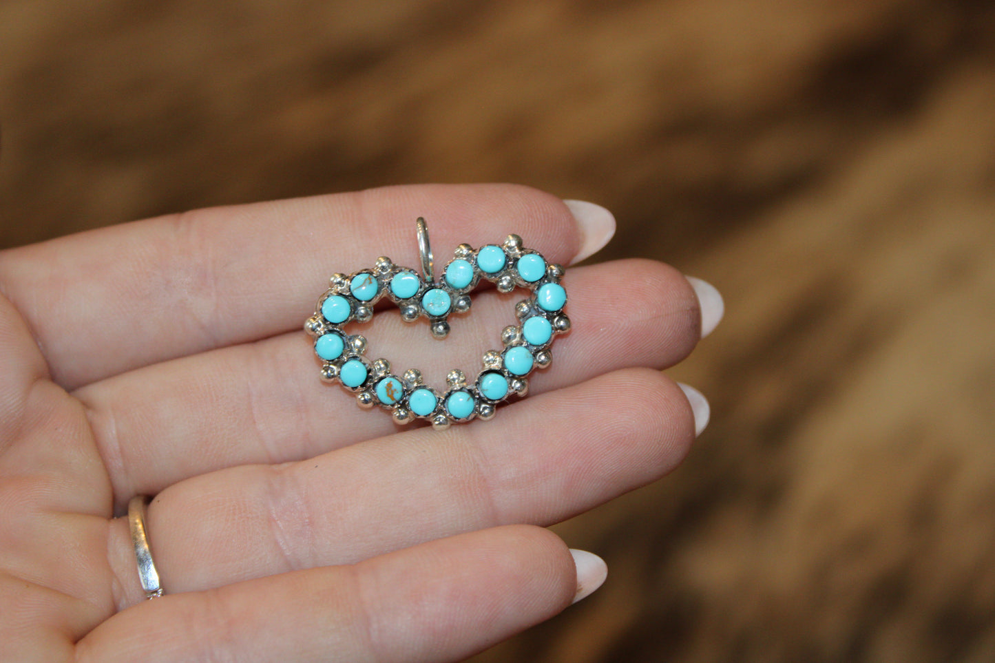 Zuni handmade Kingman Turquoise Pendant- Joanne Cheama